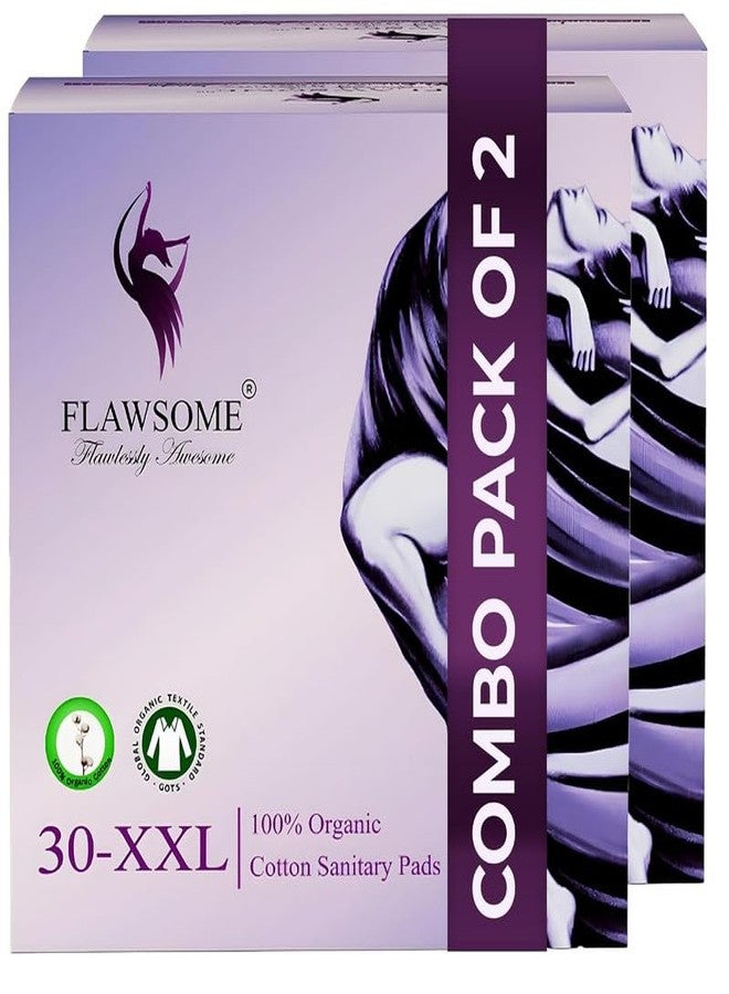 Flawsome 60 Pcs XXL size Ultra soft Pads with wings for women & girls | Rash-Free, Leak-Proof with 100% Organic, Heavy Flow Overnight Pad Protection Sanitary Pads with disposable Pouch - Image 1